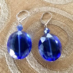 Crystal Royal Blue Earrings with silver lever back